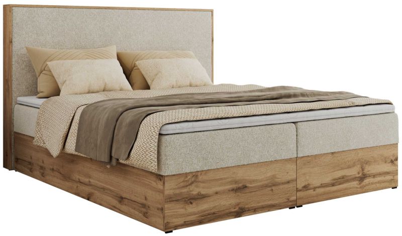 Łóżko kontynentalne MKS Meble WOOD CLASSIC 200x200 H3 kremowy struktura 1 szt.