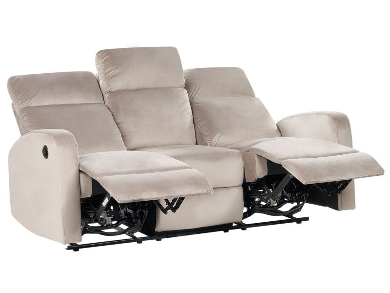 Sofa z elektryczną funkcją relaksu Verdal Welur Beżowoszary dla 3 osób 1 szt.