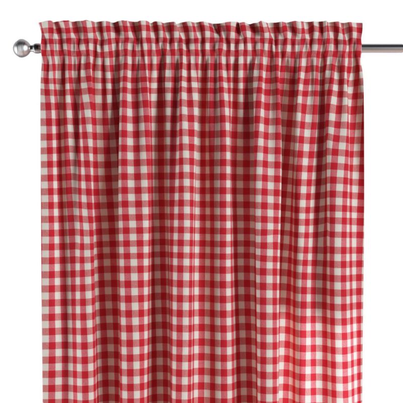 Zasłona na kanale z grzywką 1 szt. 130 x 245 cm Dekoria czerwono-biała kratka (1,5x1,5cm) 1 szt.