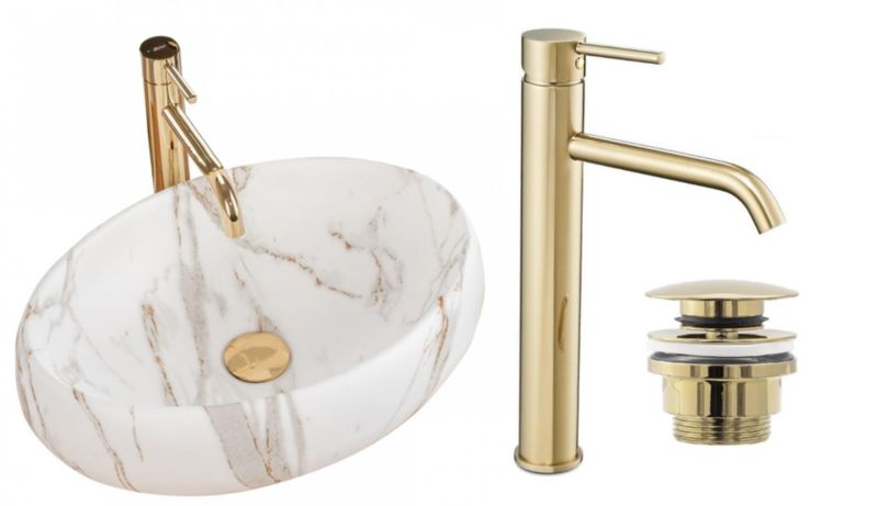 Umywalka nablatowa GTM Design Linda M4- Biała z baterią w zestawie 1 szt.