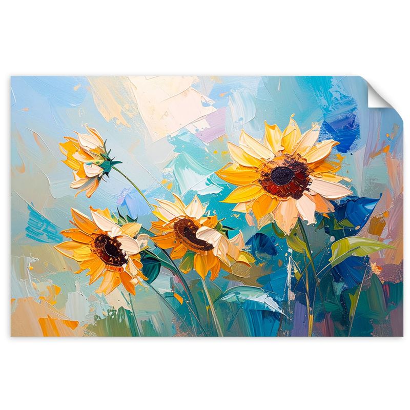 Plakaty samoprzylepne do salonu sypialni Feeby Słoneczniki Kwiaty imitacja farby olejnej 130x90cm 1szt