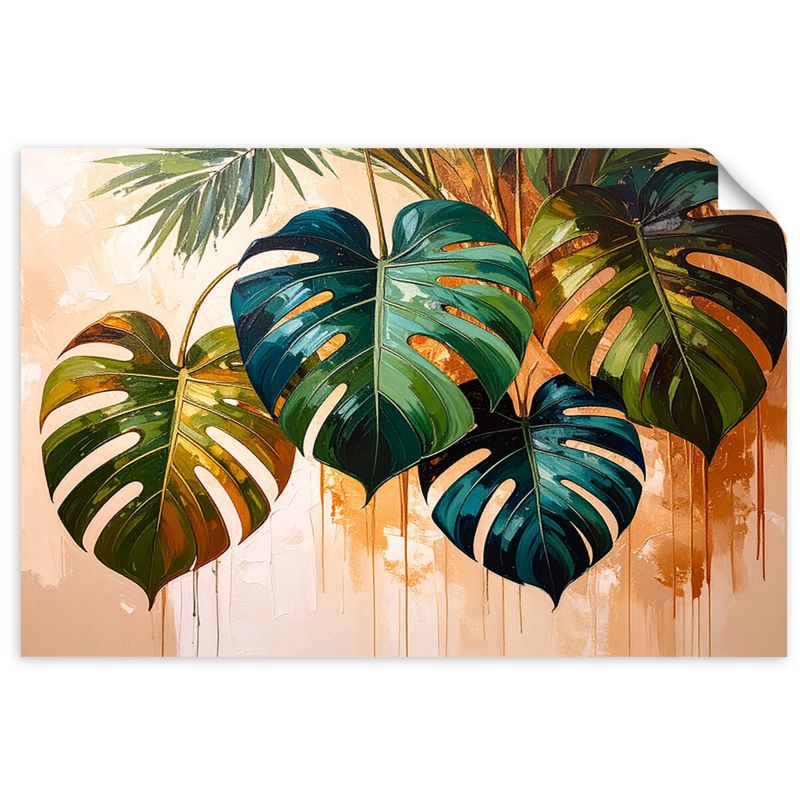 Plakaty samoprzylepne do salonu sypialni Feeby Monstera Liście efekt farby 120x80cm 1szt
