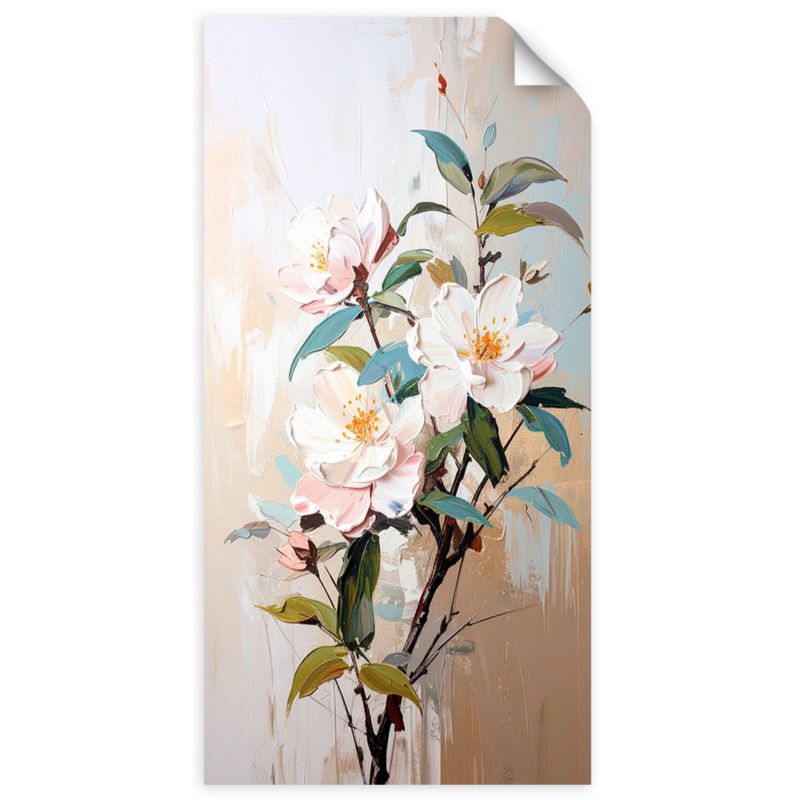 Naklejki samoprzylepne do salonu sypialni Feeby Białe Kwiaty Gałązki Liście efekt farby 60x120cm 1szt