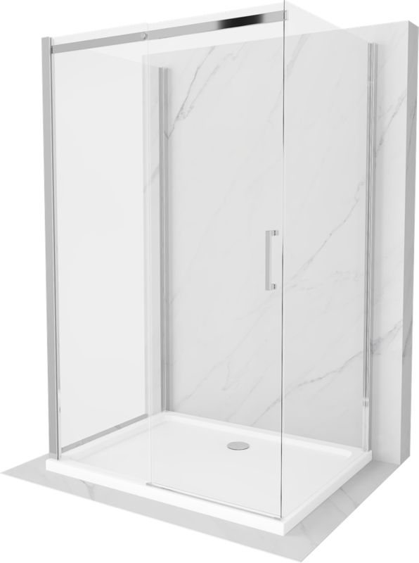 Kabina prysznicowa Mexen Omega 3-ścienna rozsuwana 120 x 90 cm transparent chrom + brodzik Flat