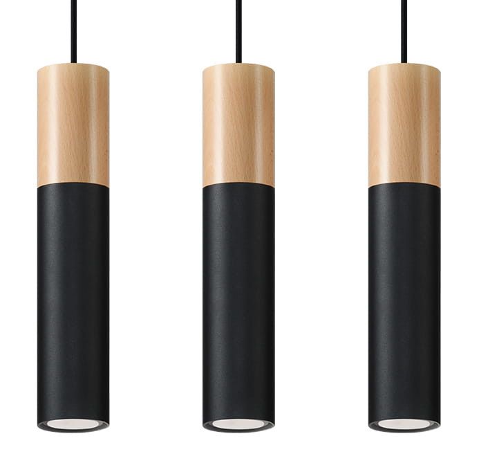 Lampa sufitowa wisząca Sollux Lighting Pablo 6330 czarna-naturalne drewno szerokość 40 cm 3xGU10 x 12W 1 szt.