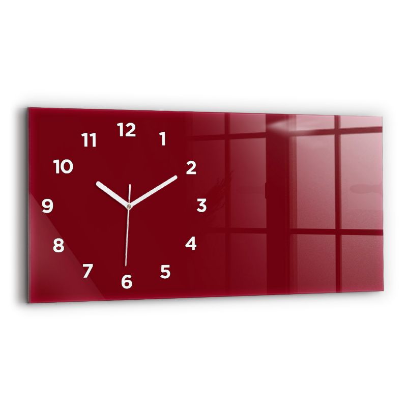 Zegar z białymi wskazówkami Wallfluent 60x30 cm Kolor burgundowy Szklany 1 szt.