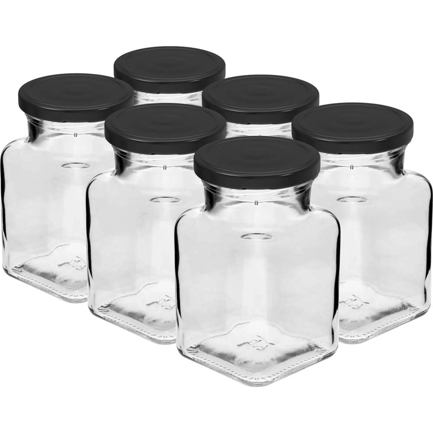 Słoik z zakrętką czarną fi 53, 6 szt. - 150 ml