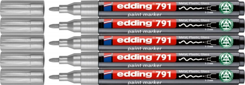 5x Marker olejowy edding e-791 PCR, okrągła, 1-2 mm, srebrny