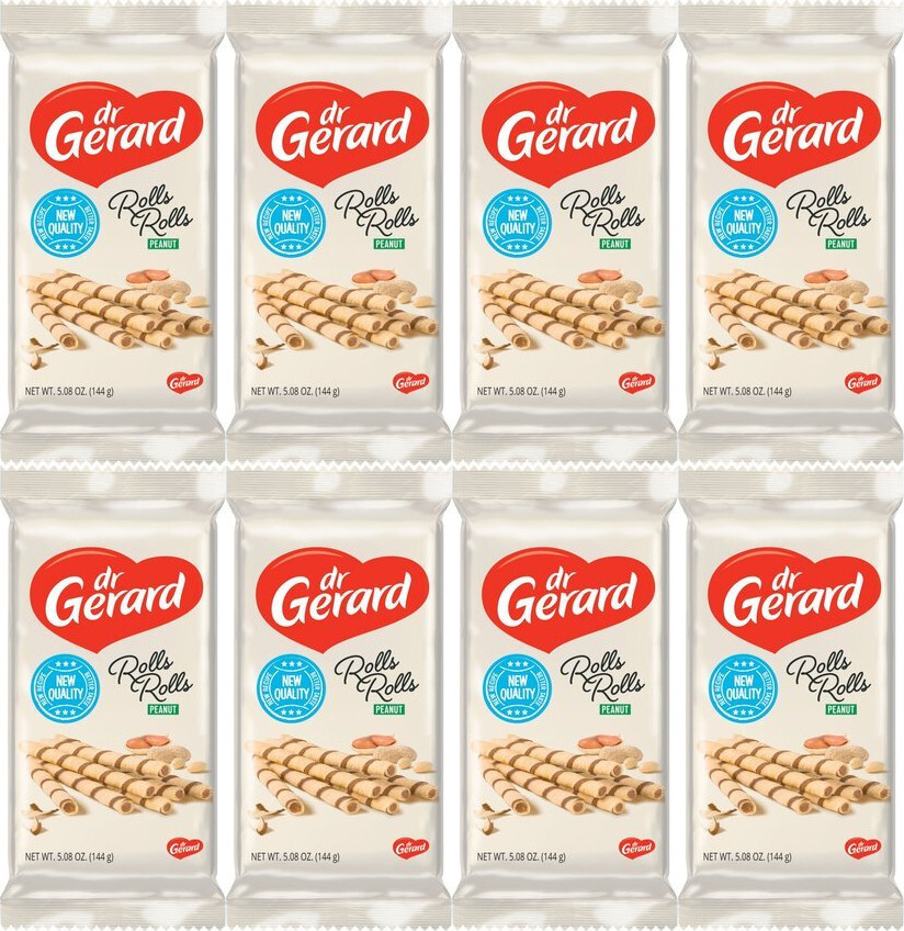 8x Rurki waflowe Dr Gerard Rolls Rolls Peanut, z kremem orzechowym, 144g