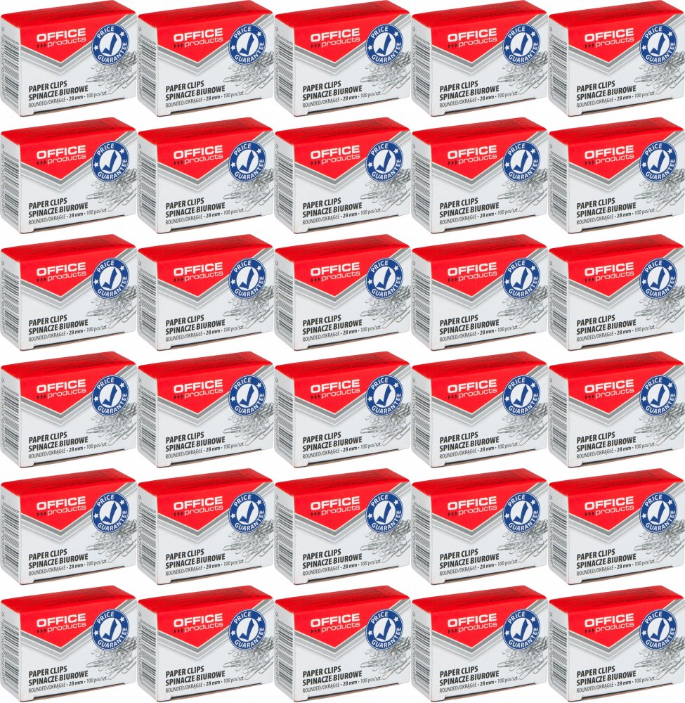 100x Spinacz Office Products, okrągły, 28mm, 100 sztuk, srebrny