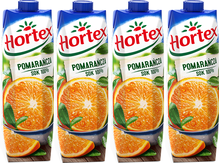 4x sok pomarańczowy Hortex, karton, 1l