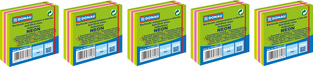 5x karteczki samoprzylepne Donau, 50x50mm, 250 karteczek, neon-pastel, mix zielony