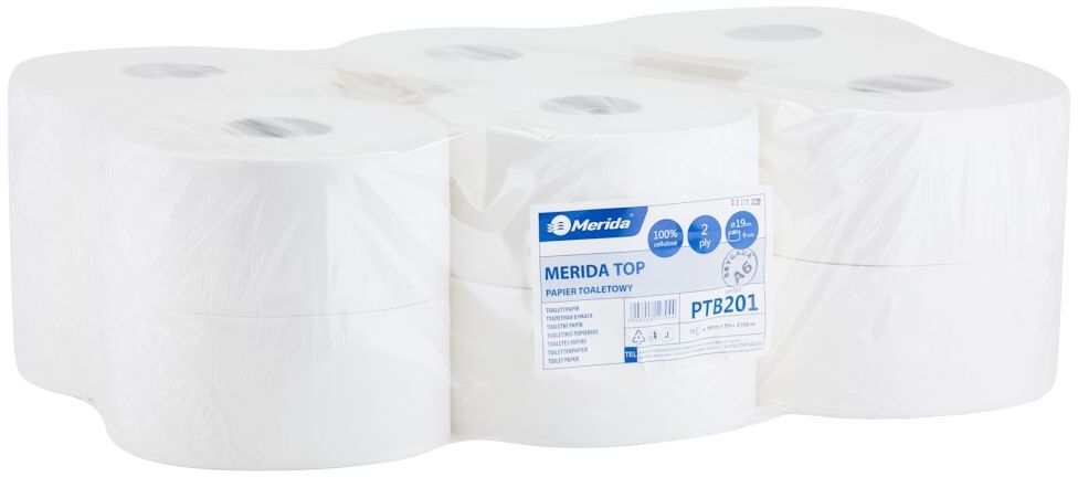 12x papier toaletowy Merida Top, 2-warstwowy, 1 rolka, 9cmx180m, biały