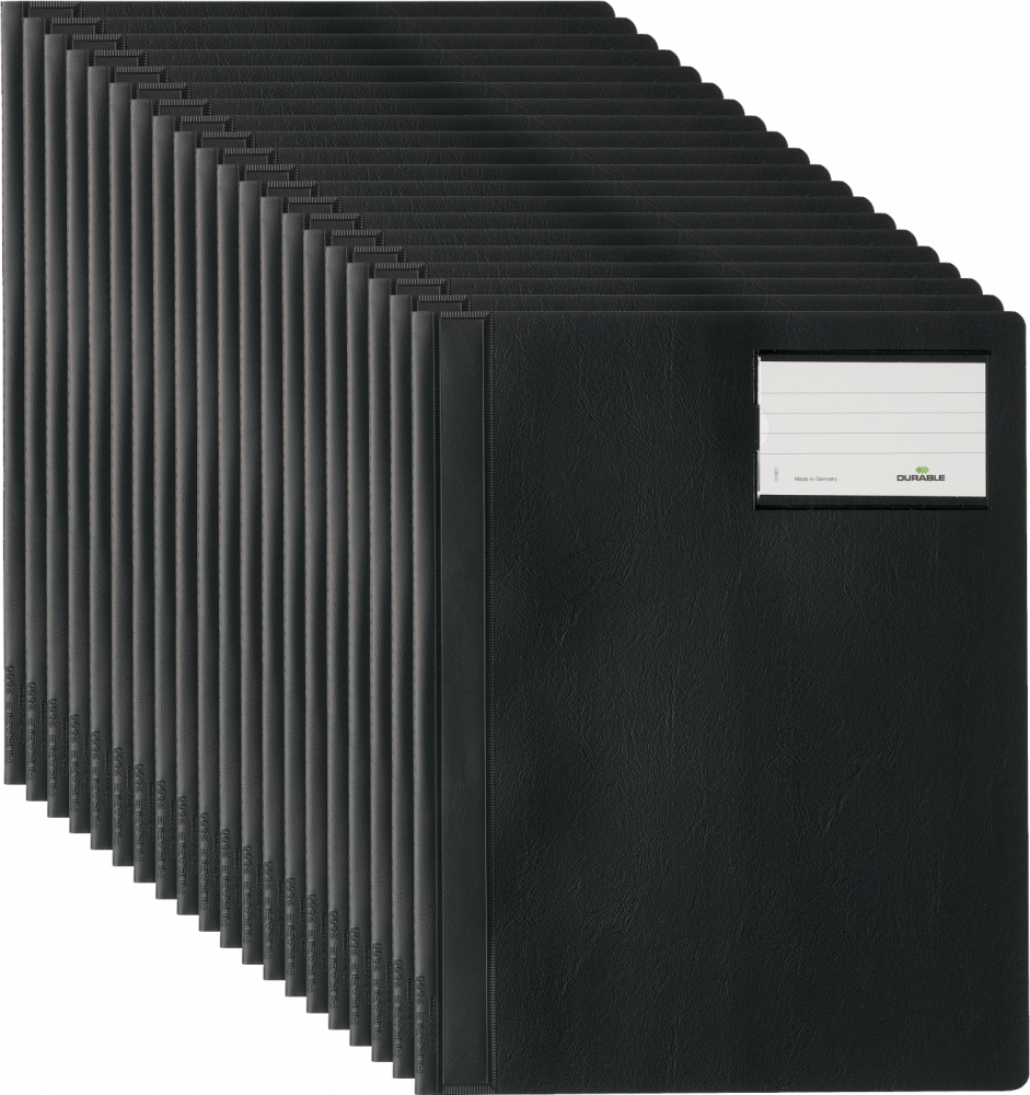 20x Skoroszyt plastikowy bez oczek Durable Opaque, A4, twardy, czarny