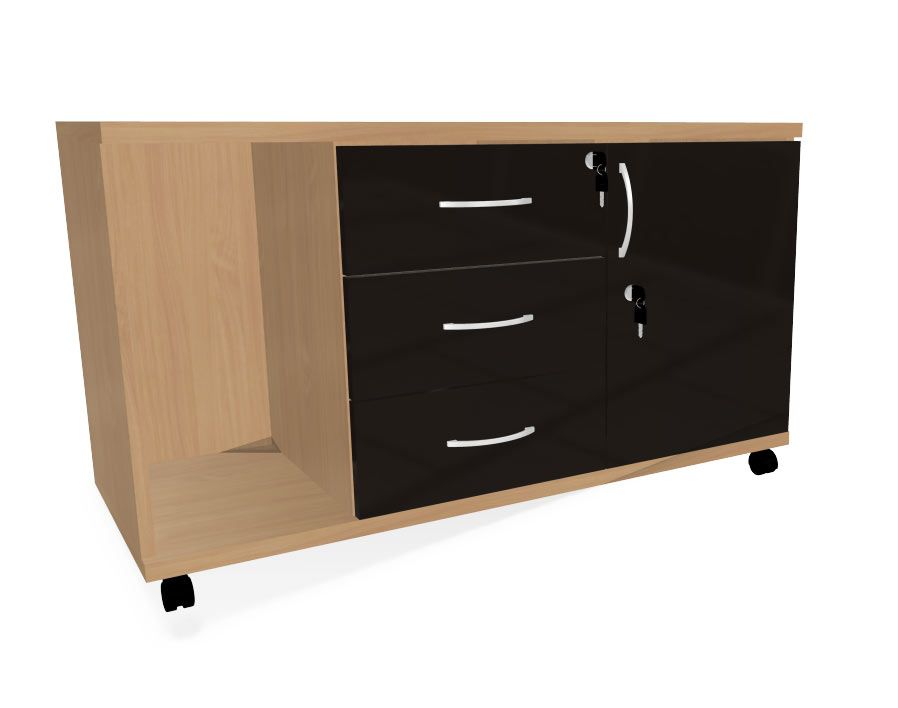 HEBE BP122 szafka dostawna do biurka na kółkach 110x45x63hh (Kolor korpusu: Buk Fiord Jasny, Szuflady: płytowe)