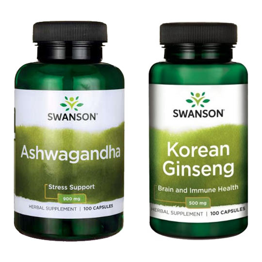 Swanson - zestaw: ashwagandha + korean ginseng (żeń-szeń koreański)