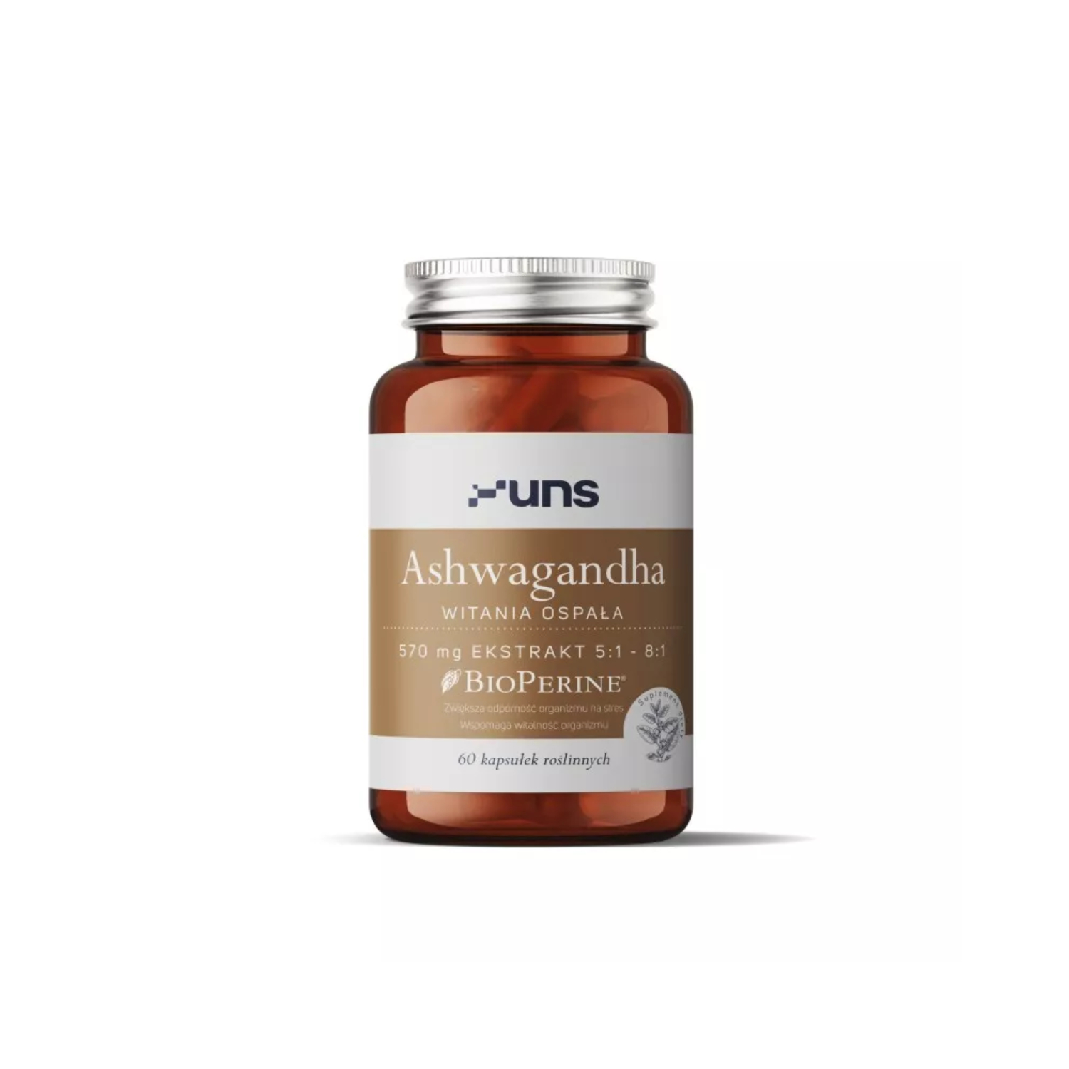Uns, ashwagandha + bioperyna, 60 kapsułek