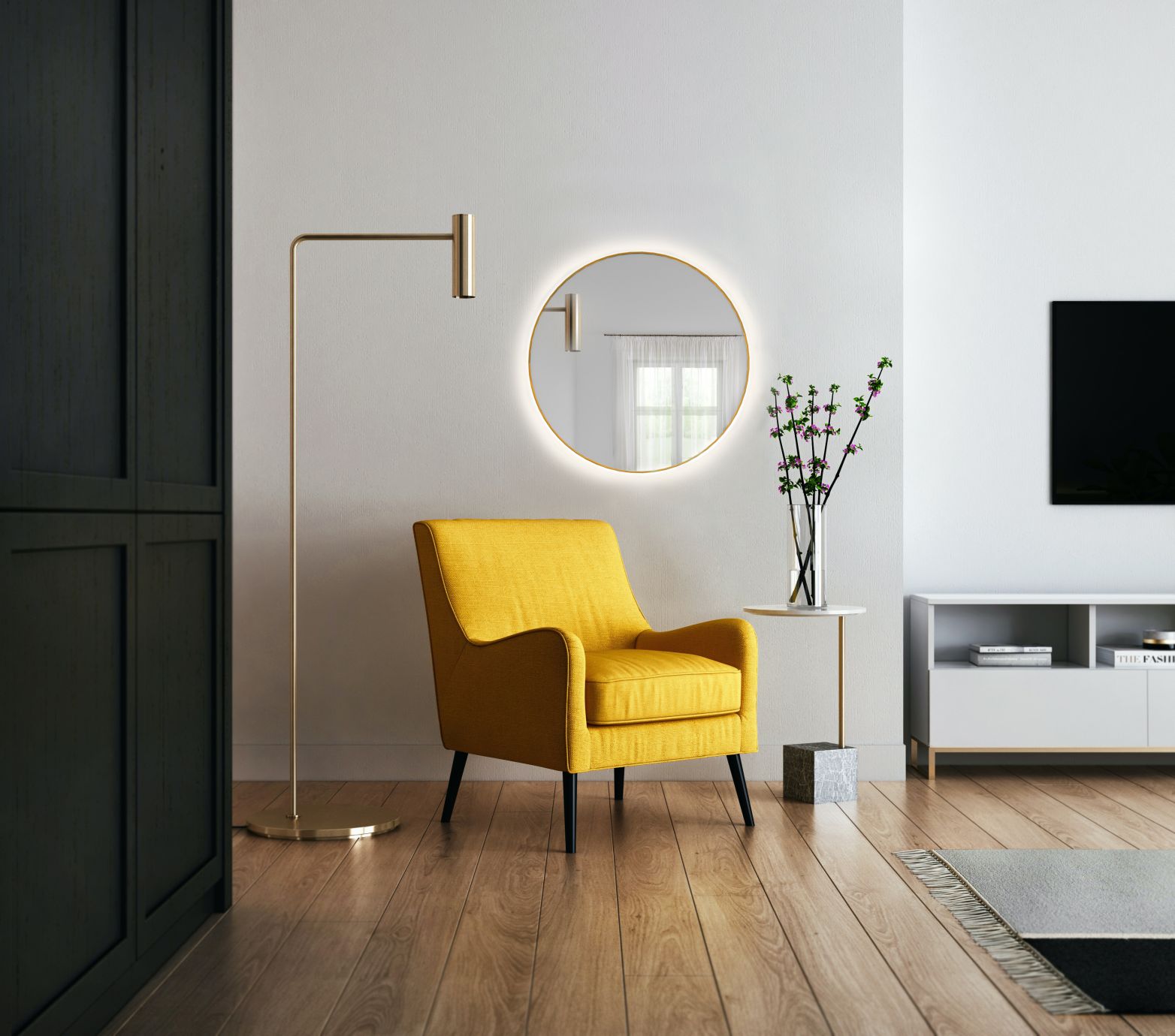 Smartwoods Bright lustro 100 cm okrągłe z oświetleniem LED złote barwa ciepła - Wysyłka w 24h