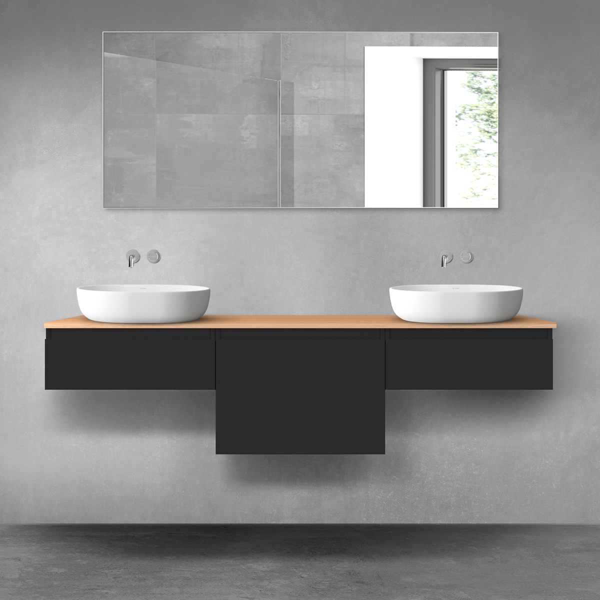 Oltens Vernal zestaw mebli łazienkowych 180 cm z blatem czarny mat/dąb 68495300 - Wysyłka w 24h