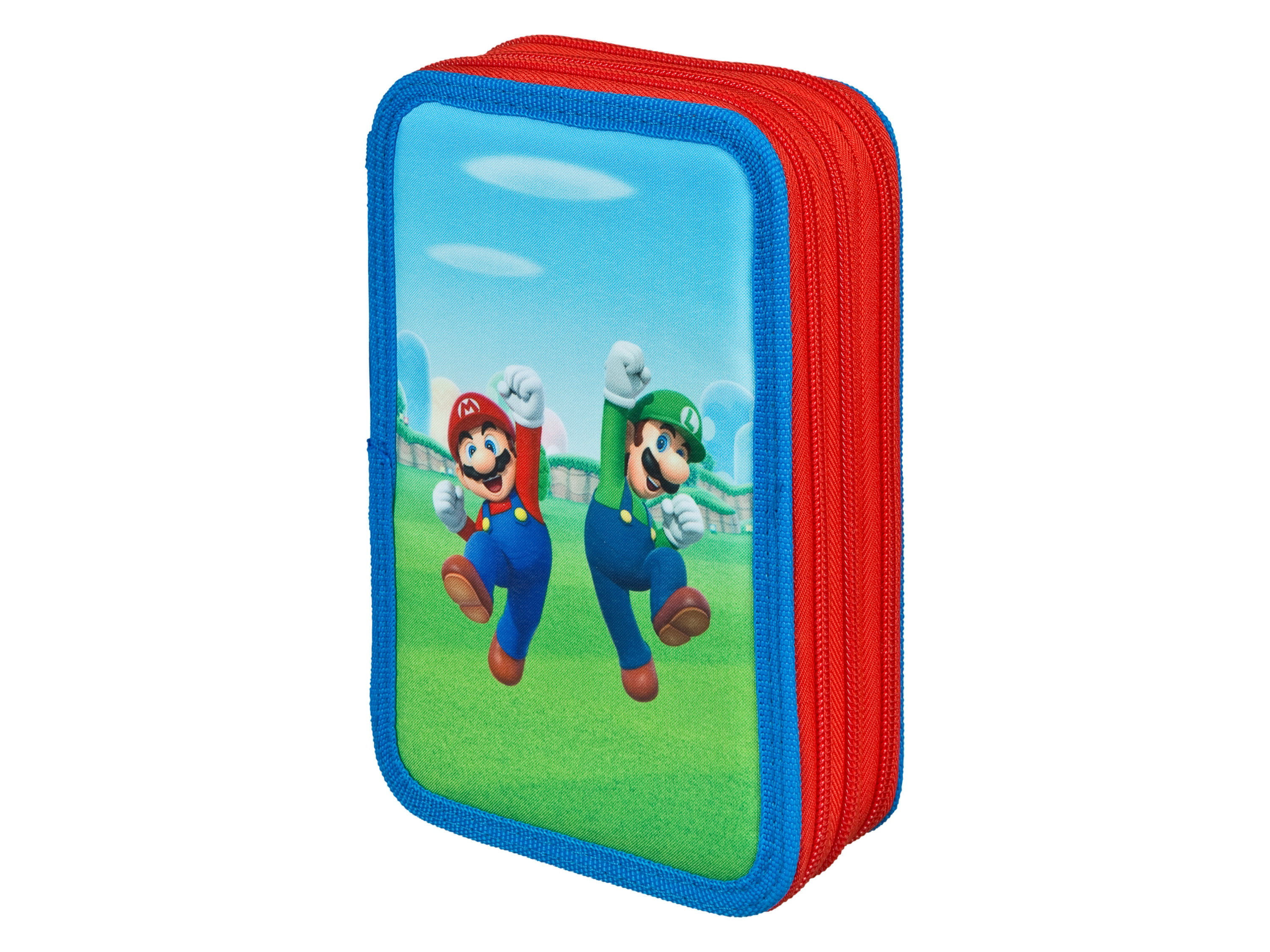 Piórnik szkolny potrójny z akcesoriami Super Mario