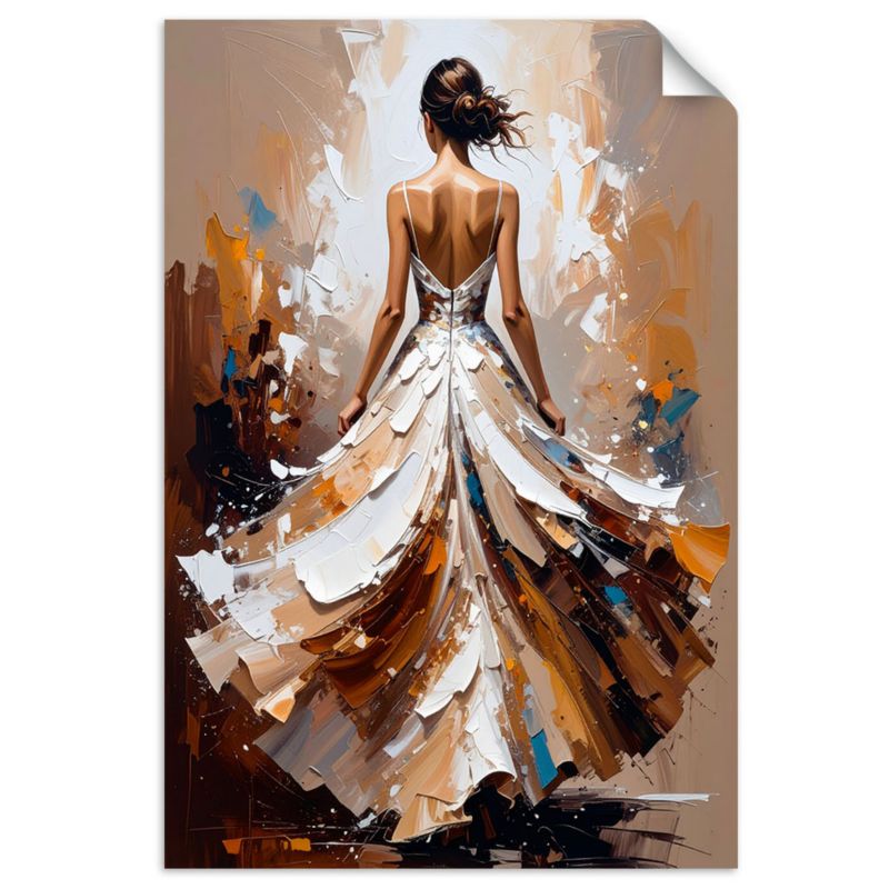 Plakaty samoprzylepne do salonu sypialni Feeby Kobieta w białej sukni efekt farby 20x30cm 1szt