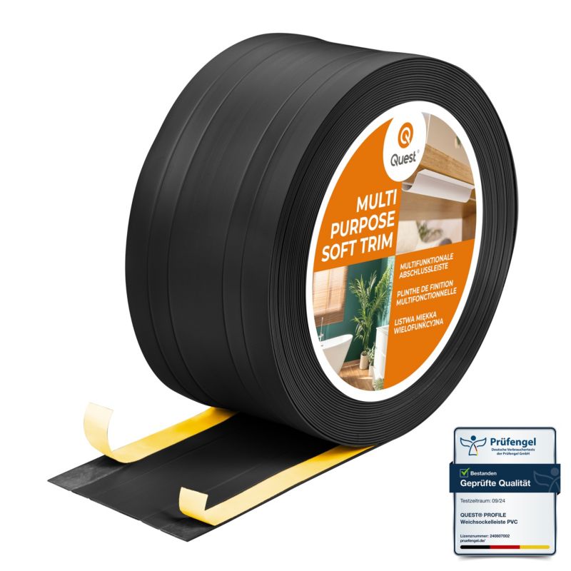 Listwa wykończeniowa W4 z PCV 2w1 110mm, QUEST samoprzylepna, maskująca elastyczna listwa podłogowa, ścienna, czarny, 10m