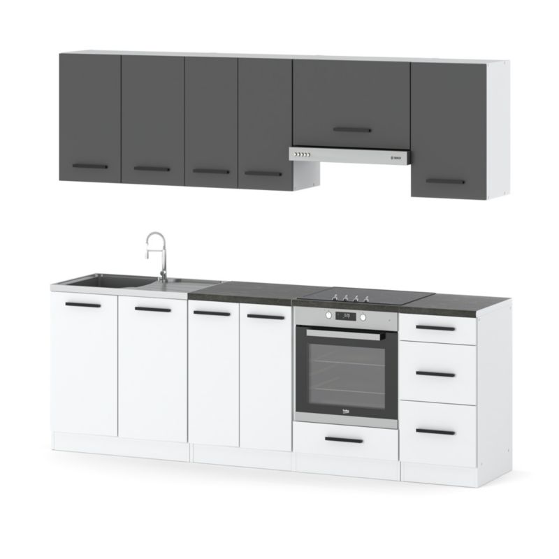 Zestaw Kuchenny Hurtownia-Mebli Z Blatem Kuchnia Mokka Plus 240cm Biały Mat Szary Mat/Biały Mat 240x47x145 cm 1szt.