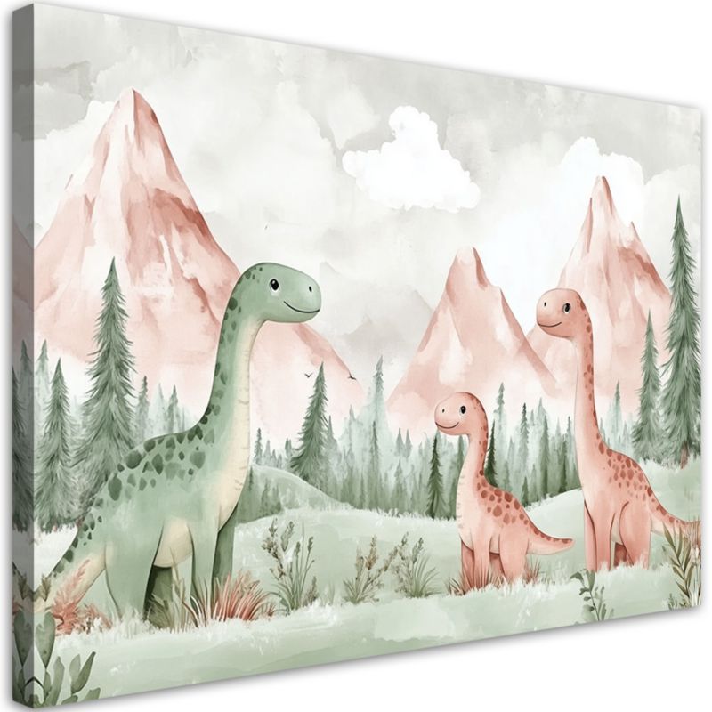 Obraz dla dzieci do pokoju Feeby Dinozaury Góry Las Zielony 60x40cm 1szt