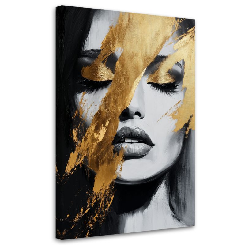 Obraz na płótnie Feeby Złoty Portret Twarz Kobiety Glamour 80x120cm 1szt