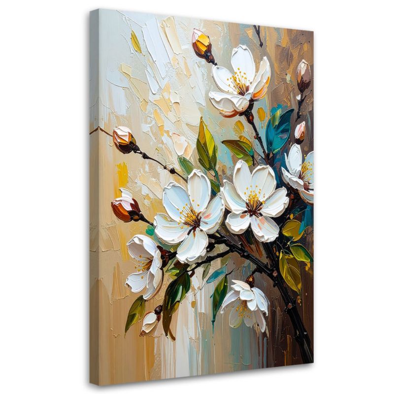 Obraz do salonu sypialni Feeby Białe Kwiaty efekt farby olejnej 80x120cm 1szt