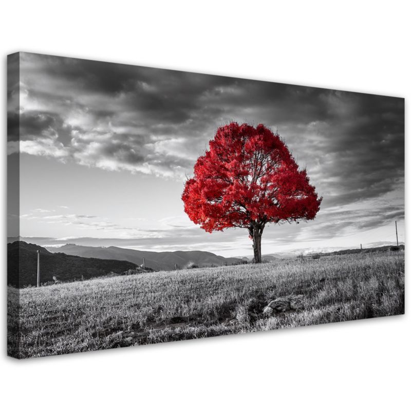 Obraz na płótnie Feeby Czerwone Drzewo na Łące Pejzaż 100x50cm 1szt