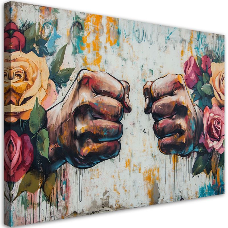 Obraz na płótnie Feeby Graffiti Pięść Kwiaty Street Art 90x60cm 1szt