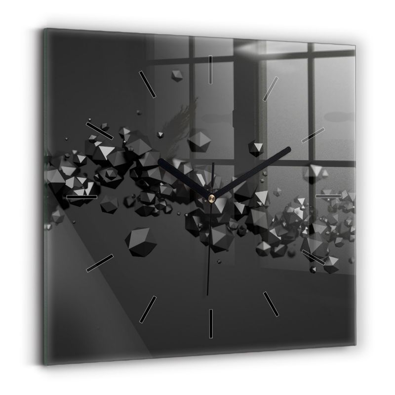 Zegar szklany czarne wskazówki Wallfluent 30x30 cm Czarna abstrakcja 1 szt.