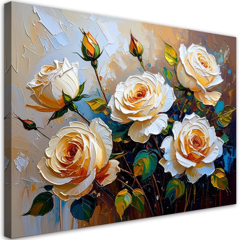Obraz nowoczesny Feeby Kremowe Róże Bukiet Kwiaty na beżowym tle 90x60cm 1szt