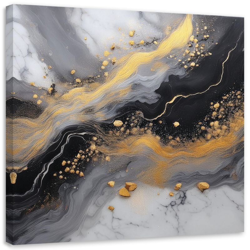 Obraz na płótnie Feeby Abstrakcja Marmur Złoty Czarny 40x40cm 1szt