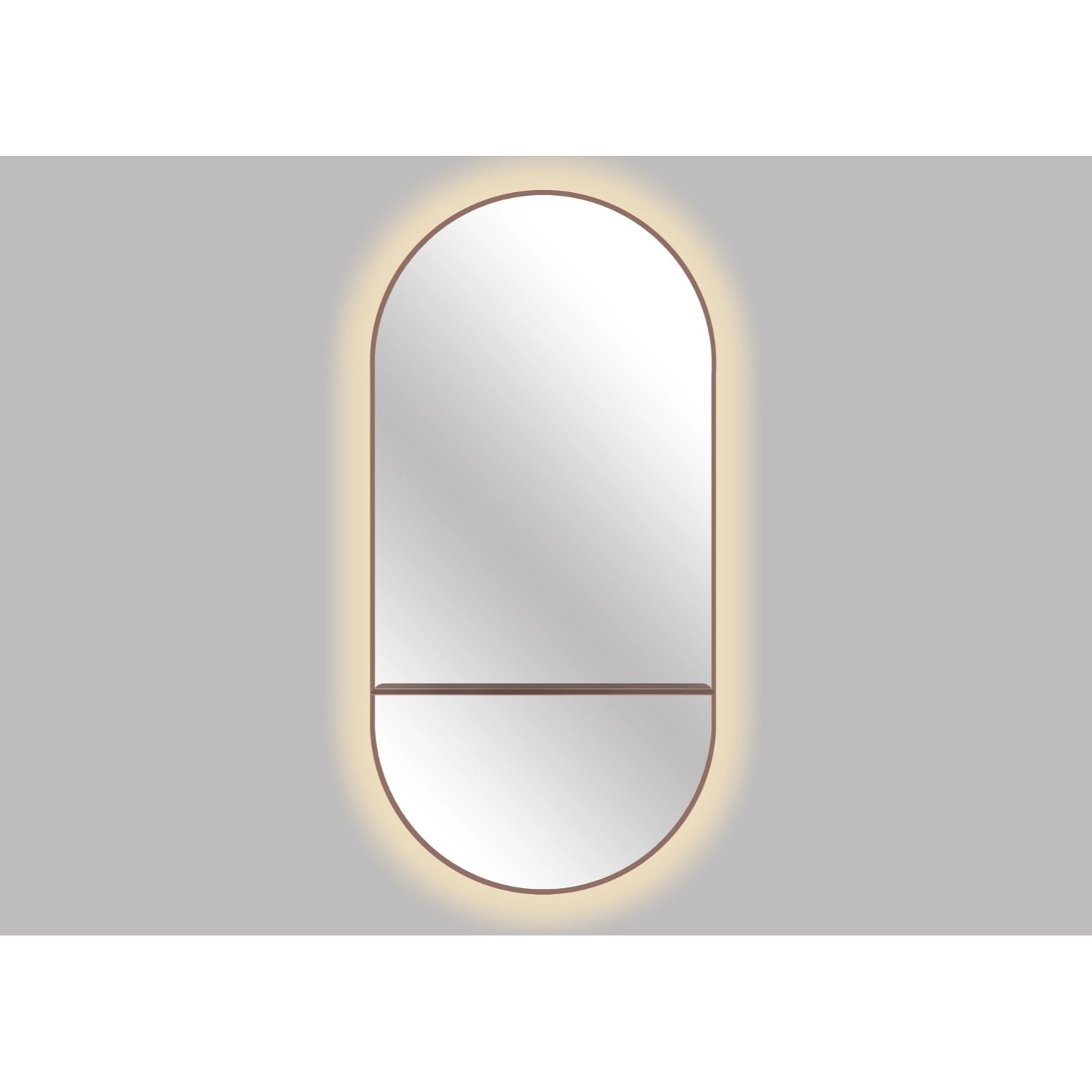 Lustro z LED Oval Line miedziana rama z półką 100x50