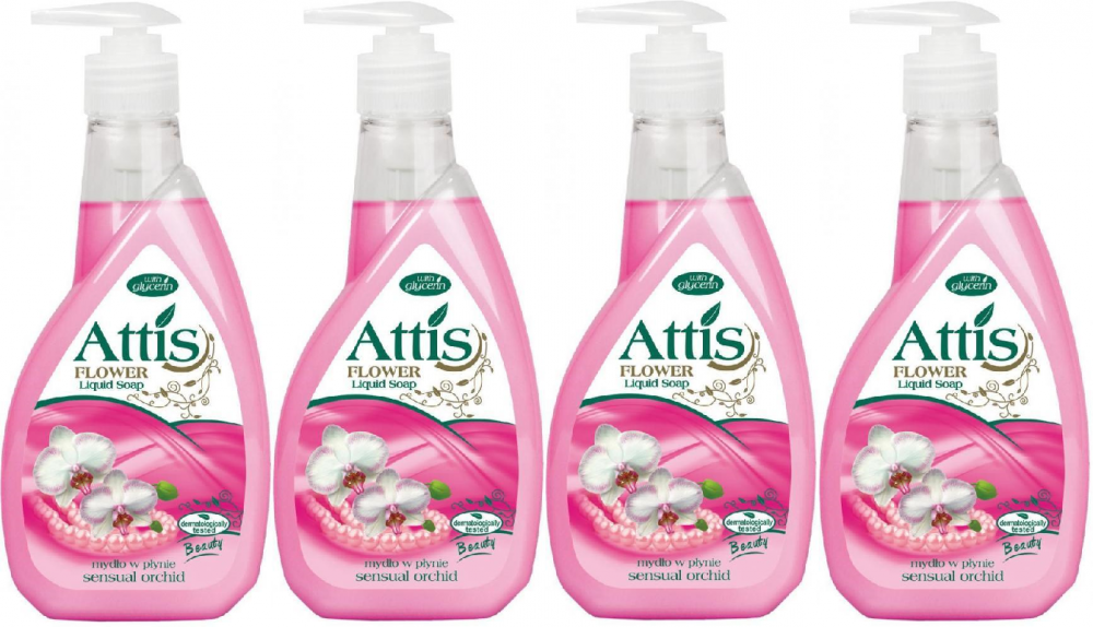 4x mydło w płynie Attis Gold Drop, orchidea,z dozownikiem, 400ml
