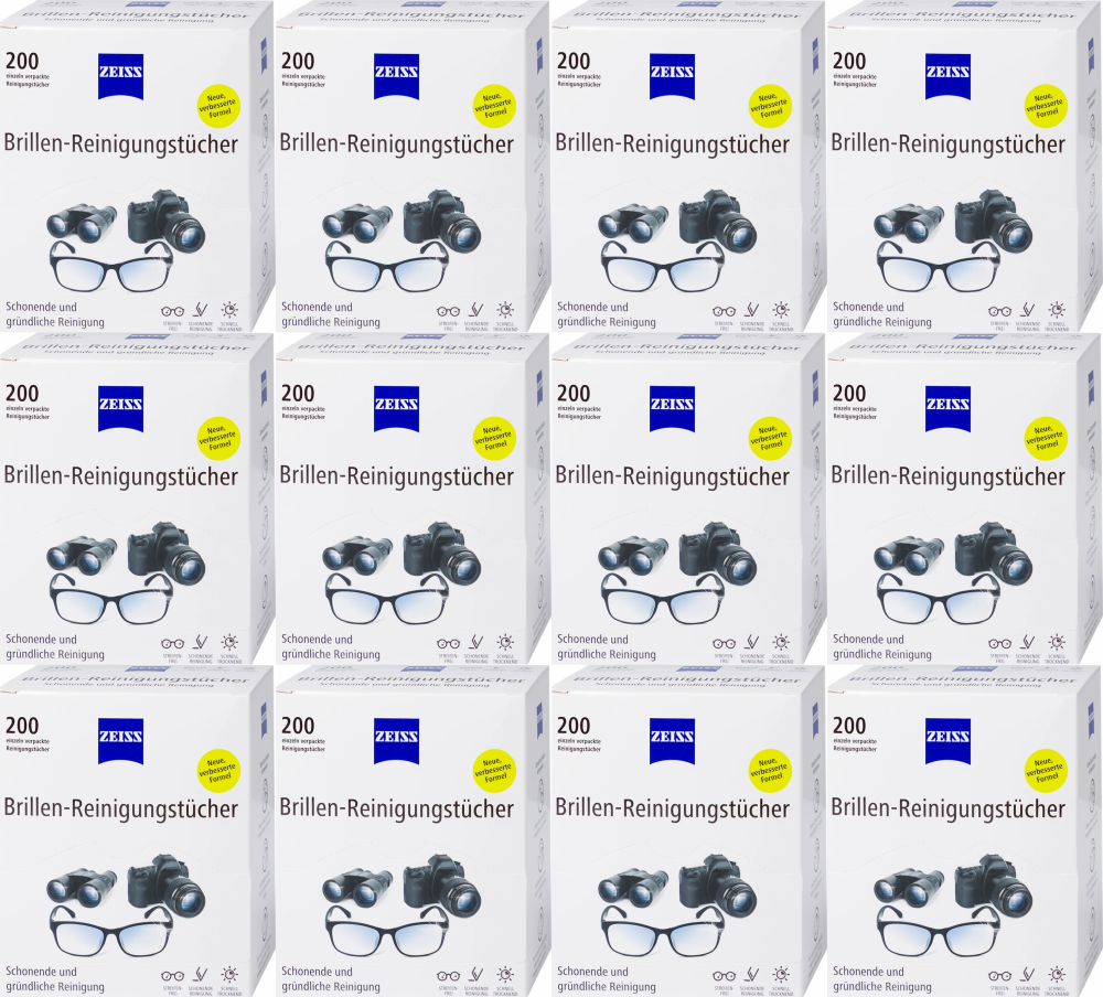 12x Chusteczki do czyszczenia okularów i wyświetlaczy Zeiss, 200 sztuk