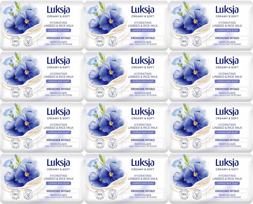 12x Mydło w kostce Luksja Linseed, len i mleczko ryżowe, 90g
