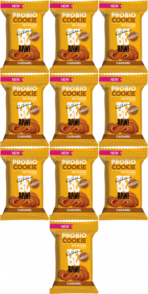 10x Ciastko probiotyczne BeRAW Probio Cookie, karmel, bez cukru, 18g