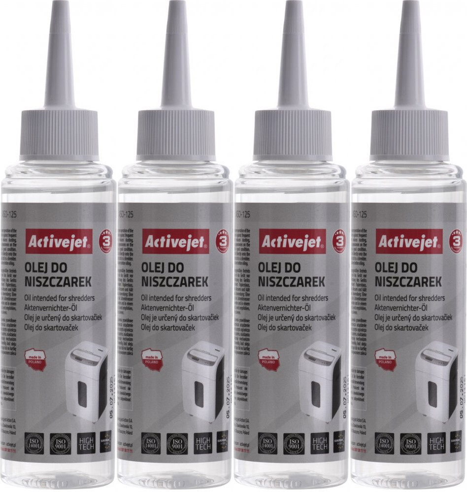 4x Olej do niszczarek Activejet ASO-125, 125ml