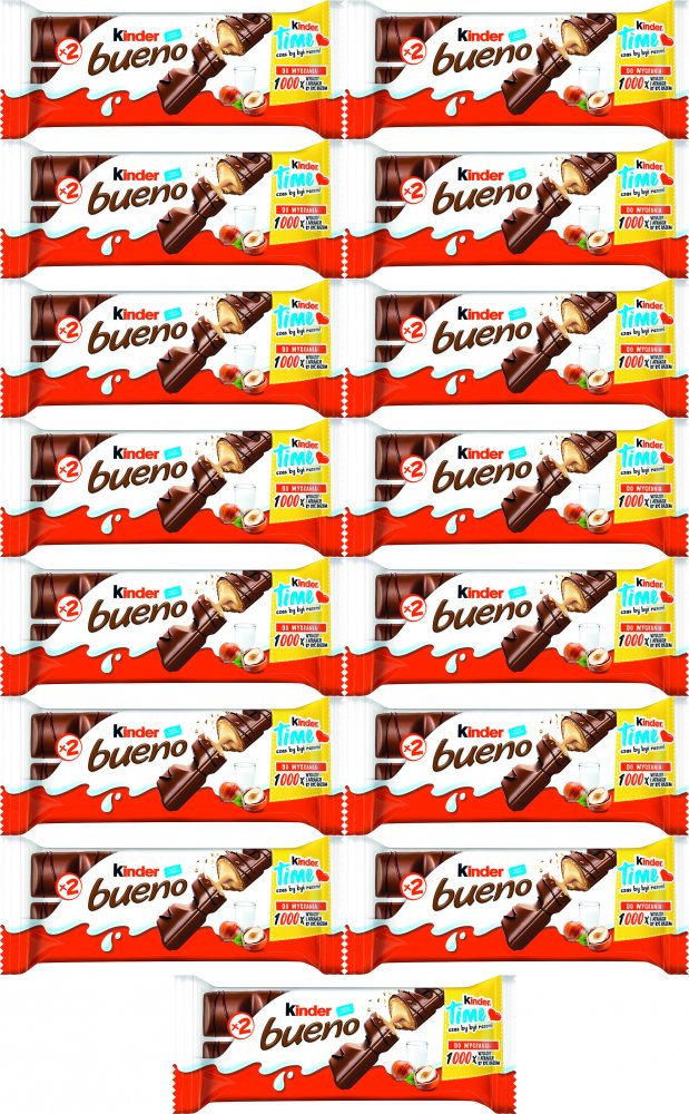 15x Baton Kinder Bueno, z nadzieniem mleczno-orzechowym, 43g