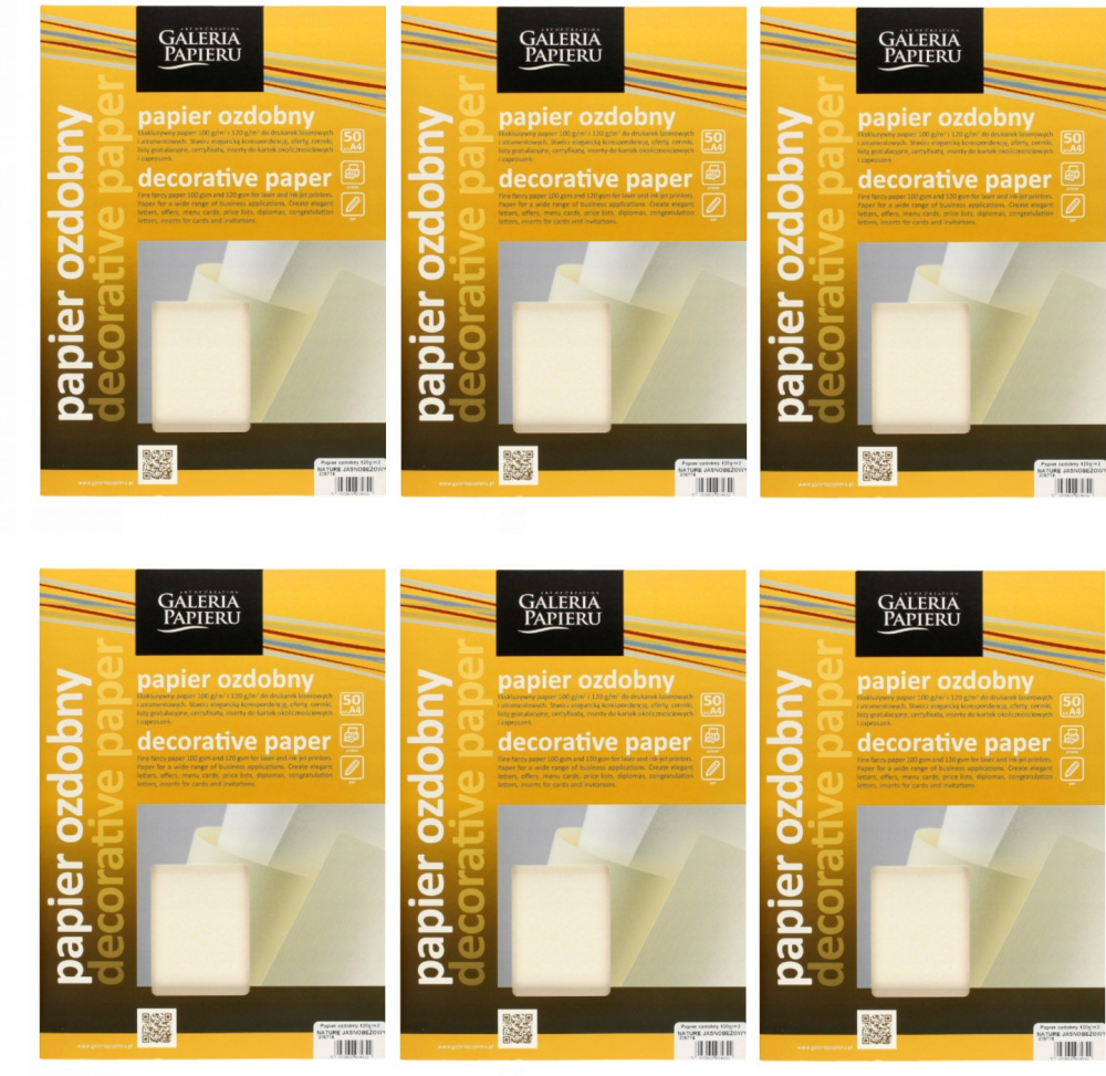 6x Papier ozdobny Nature Galeria Papieru, A4, 120g/m2, 50 arkuszy, jasnobeżowy