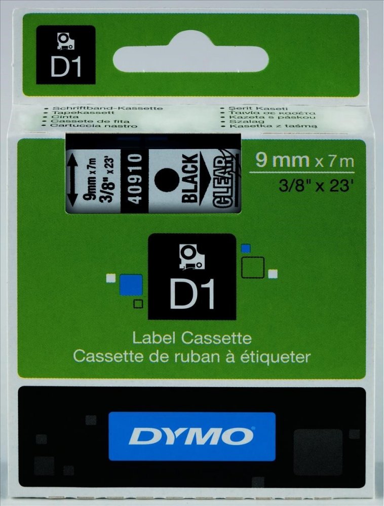 Taśma Dymo D1, 9mmx7m, nadruk czarny, taśma transparentna