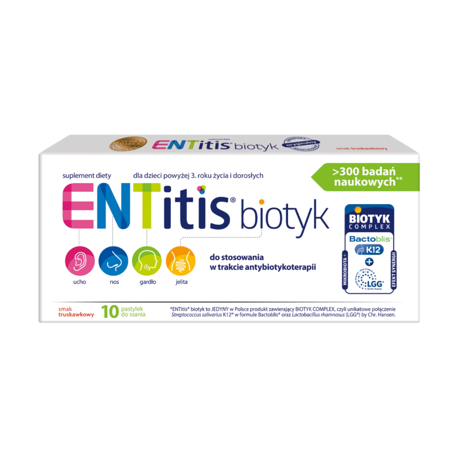 Entitis, biotyk smak truskawkowy, 10 pastylek do ssania