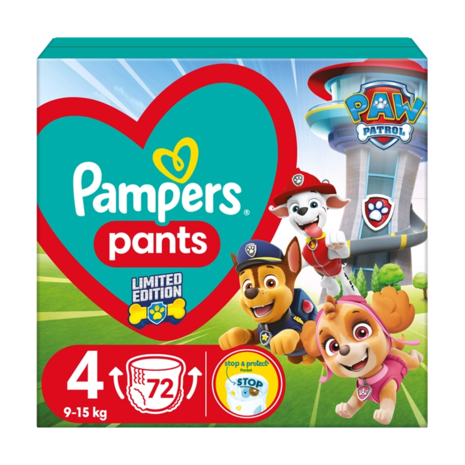 Pampers pants psi patrol - pieluchomajtki, rozmiar 4, 9-15 kg, 72 sztuki