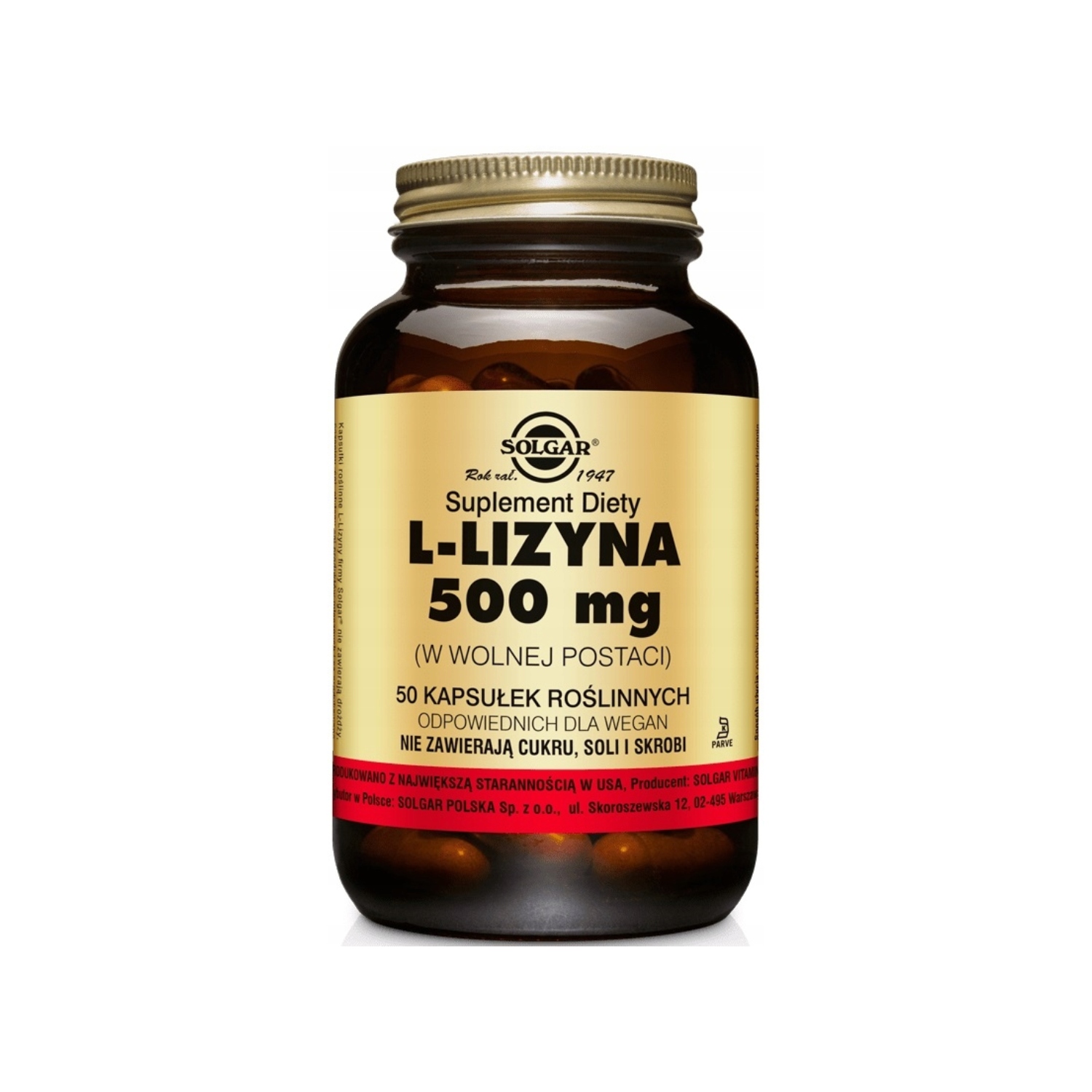 Solgar l-lizyna 500 mg, 50 kapsułek