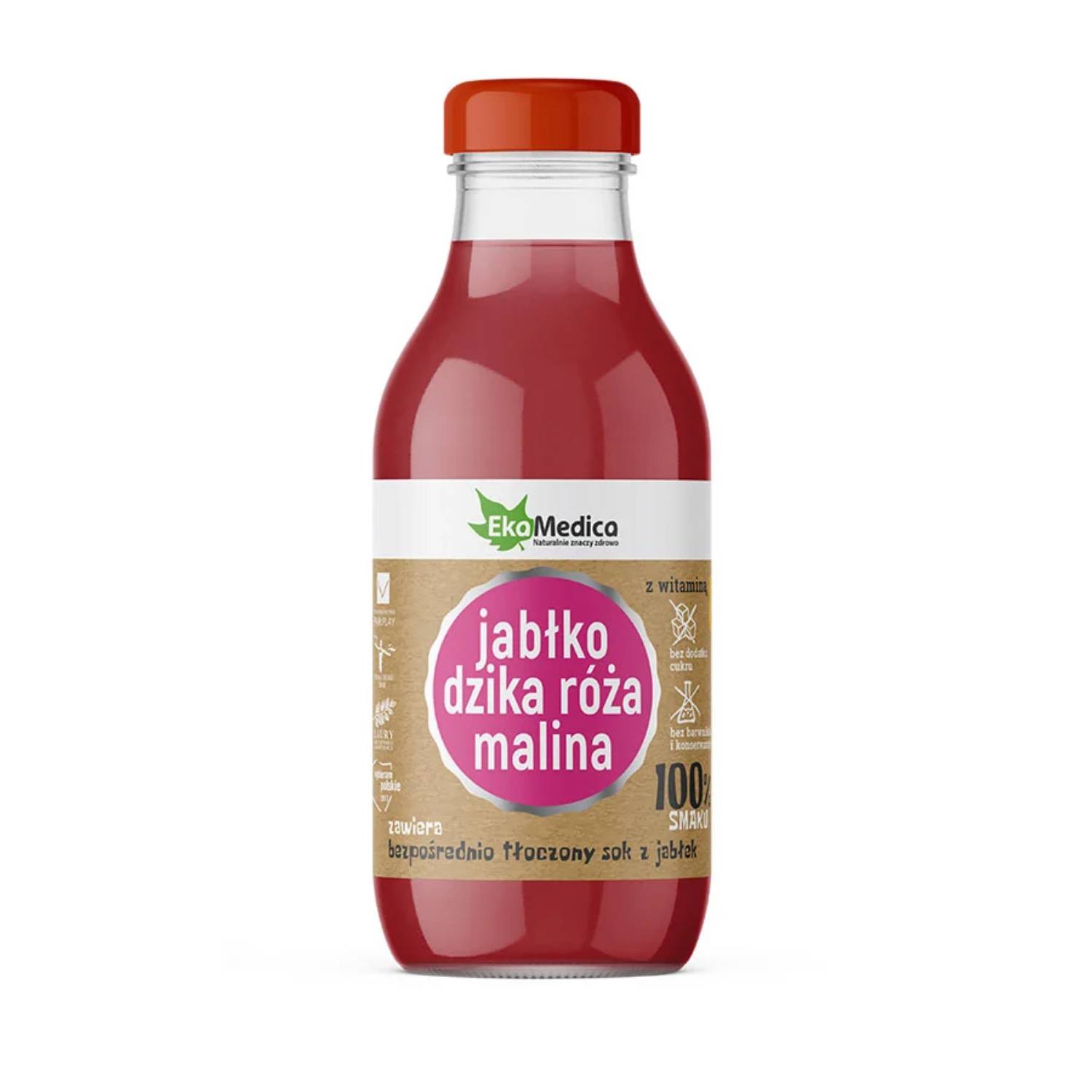 Ekamedica, sok 100%, jabłko, dzika róża, malina, 300 ml