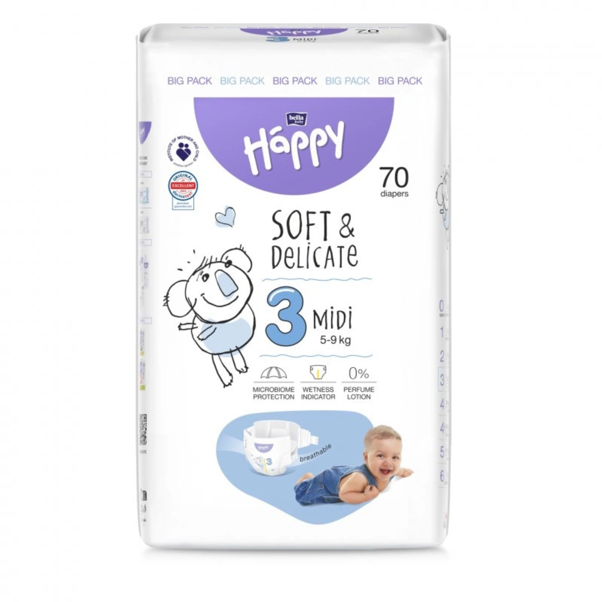 Bella baby happy - pieluchy midi 3, 5-9 kg, 70 sztuk