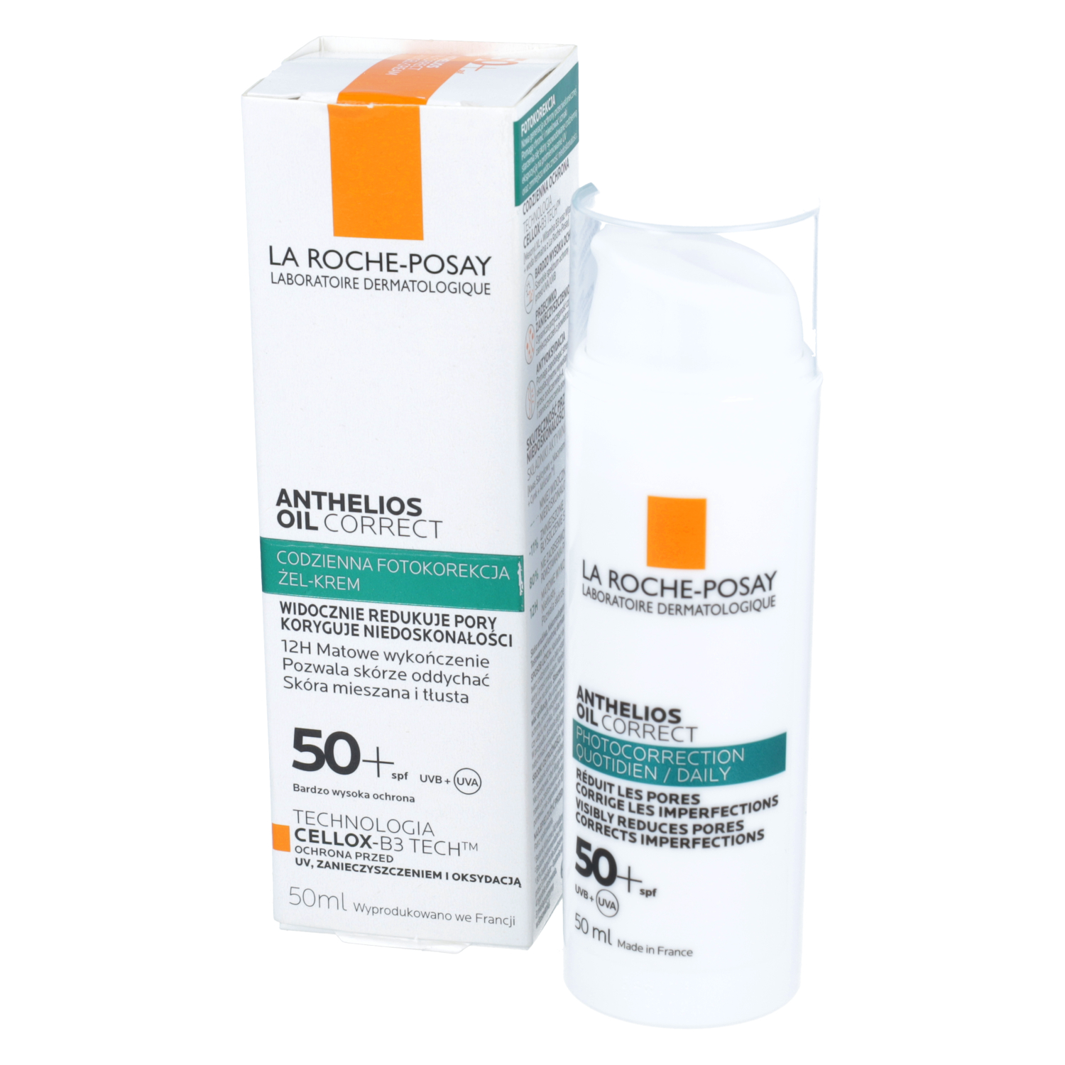 La roche - anthelios oil correct, żel-krem korygujący niedoskonałości, spf 50+, 50 ml (data ważności: 31.10.2025)